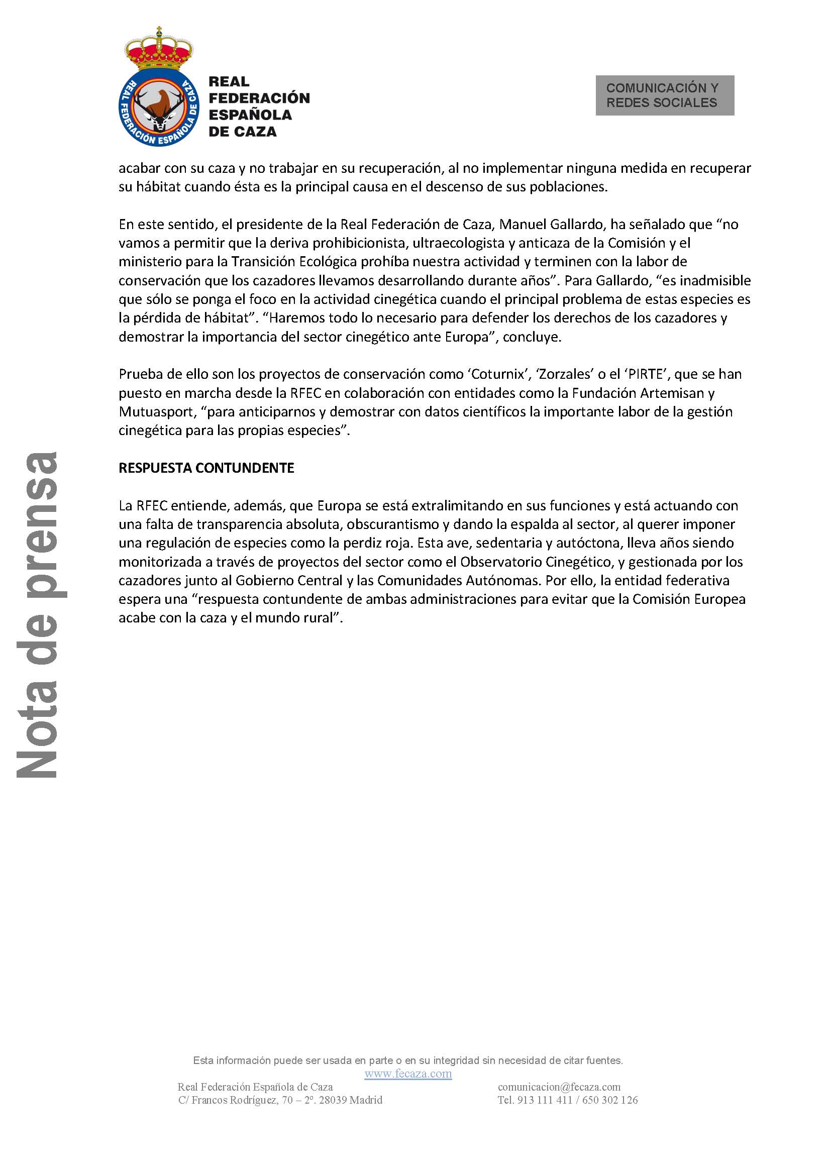 LA RFEC DENUNCIA QUE EUROPA YA HA INICIADO EL PROCESO PARA INTENTAR PROHIBIR LA CAZA DE LA PERDIZ ROJA EN ESPAÑA_Página_1